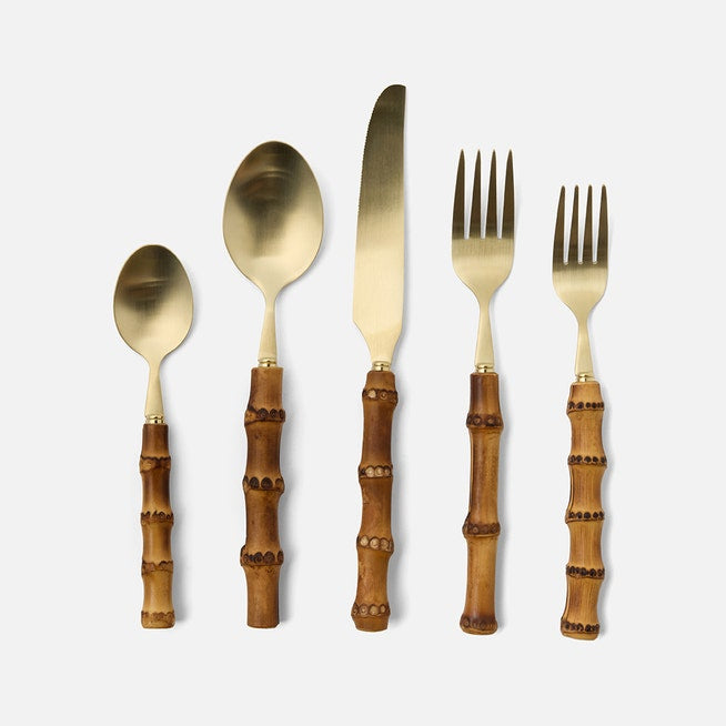 Zoya Bamboo Flatware 5 Piece Setting -Matte Gold