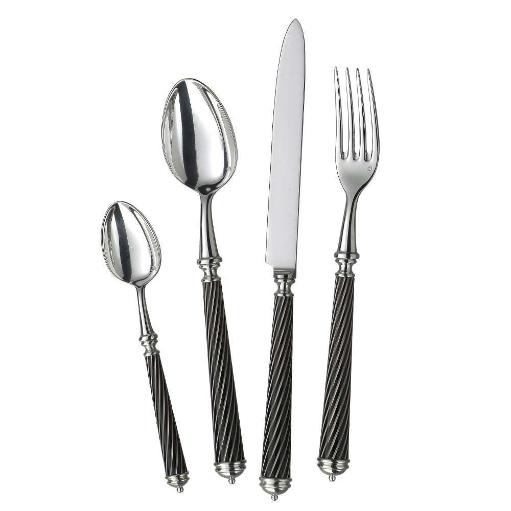 Cable Lacquered Noir 5 Piece Setting. -Silver Plated