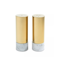 Dual Salt & Pepper Shakers Marble & Gold Set of 2