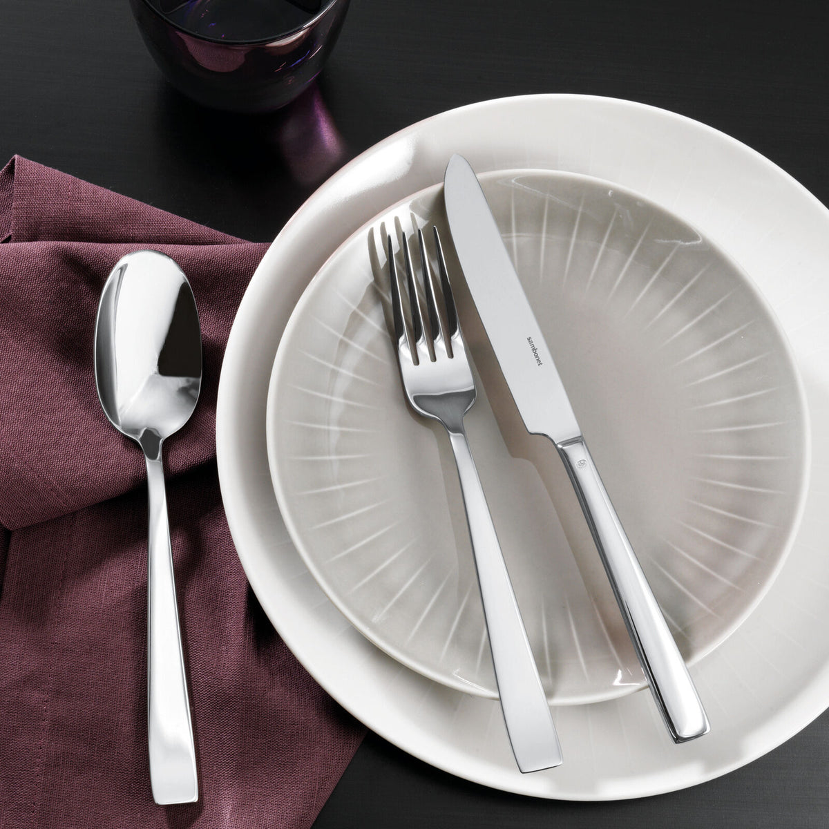Flat Flatware 5 Piece Setting - Stainless Steel