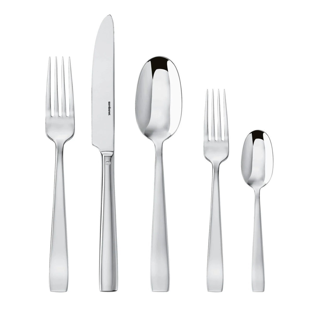 Flat Flatware 5 Piece Setting - Stainless Steel