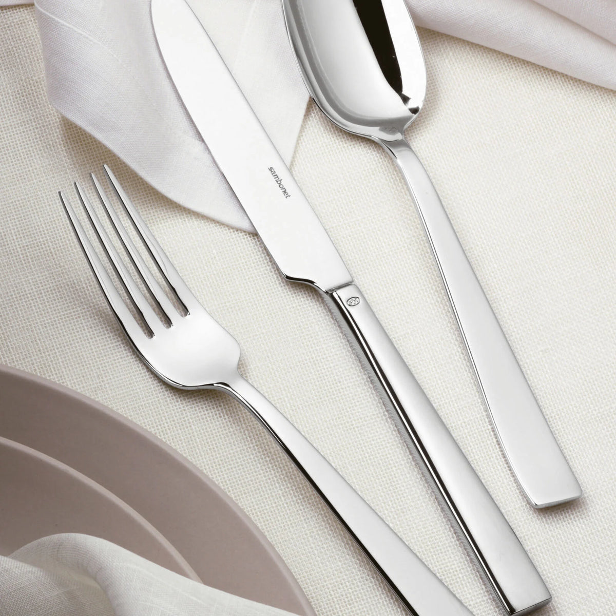 Flat Flatware 5 Piece Setting - Stainless Steel