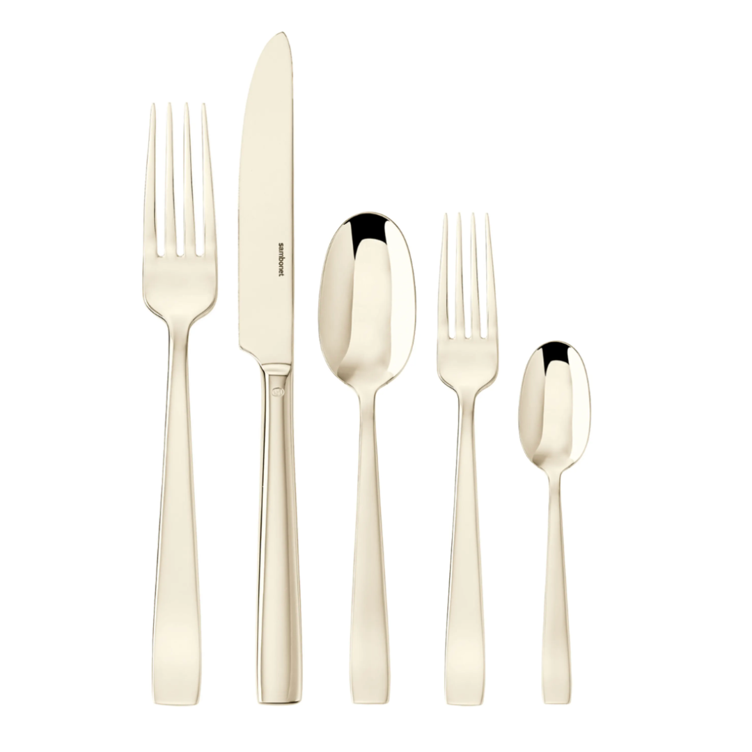 Flat PVD Flatware 5 Piece Setting - Champagne