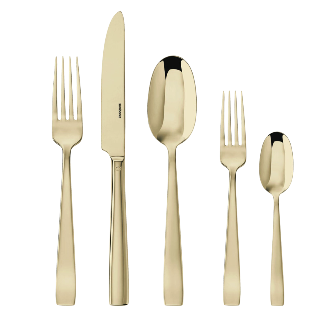Flat PVD Flatware 5 Piece Setting - Champagne