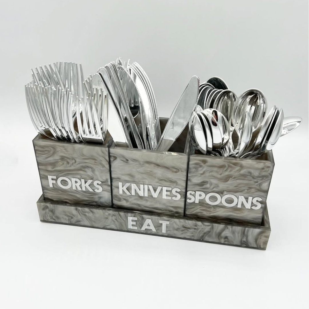 Let's Eat Silverware Caddy Grey Marble