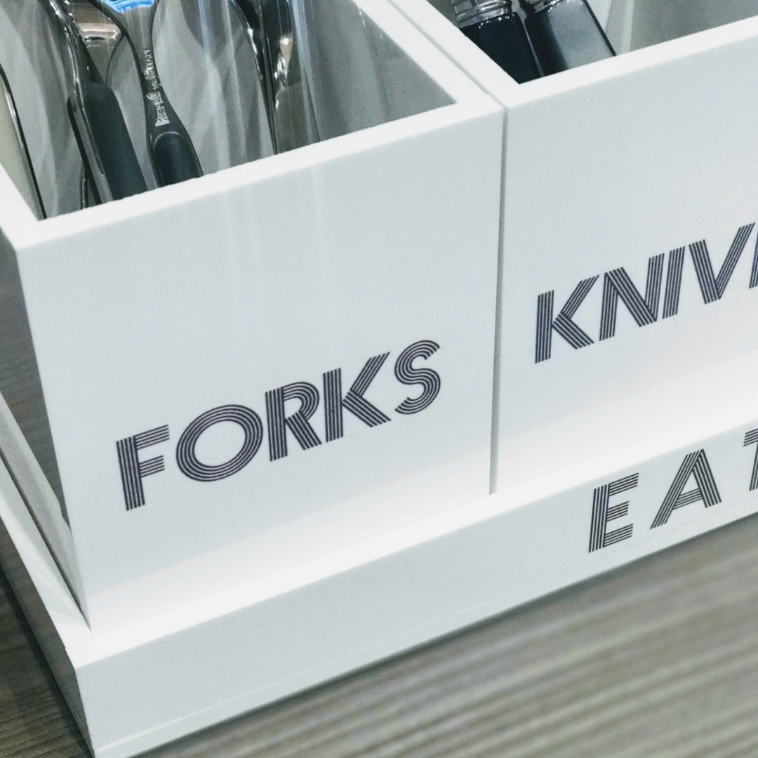 Let's Eat Silverware Caddy White with Dark Grey