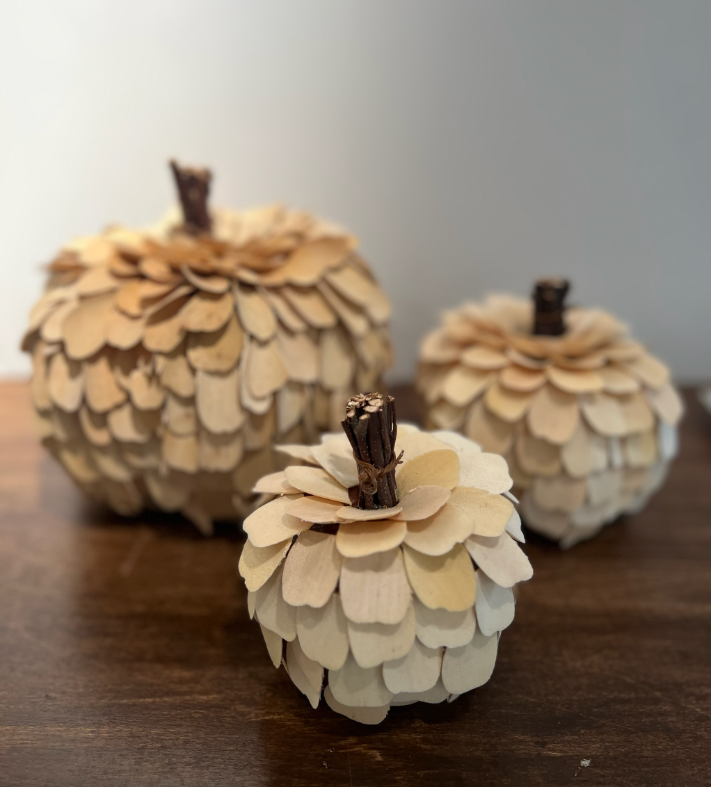 Harvest Wood Pumpkins - Ivory