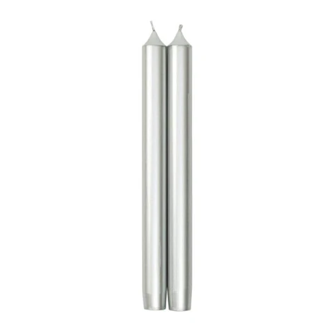 Crown Metallic Silver Taper Cendle Set