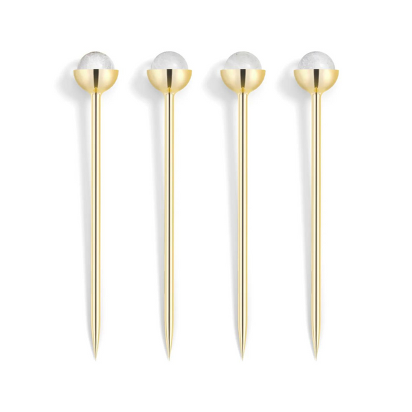 Hospitality Cocktail Picks, Gold & Crystal, Set of 4.