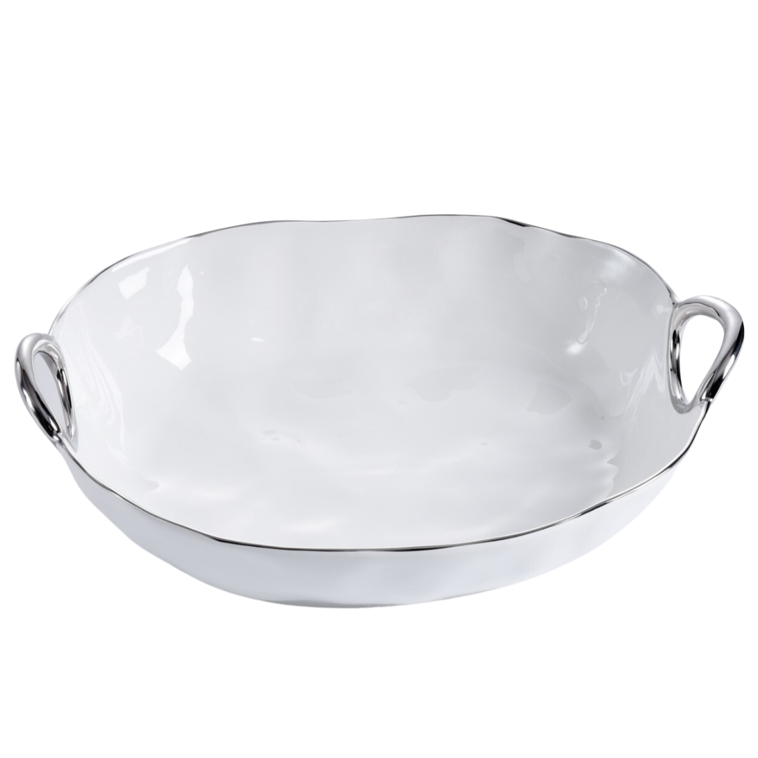 Handle Deep Oval Serving Bowl Silver