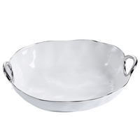 Handle Deep Oval Serving Bowl Silver