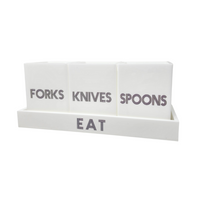 Let's Eat Silverware Caddy White with Dark Grey