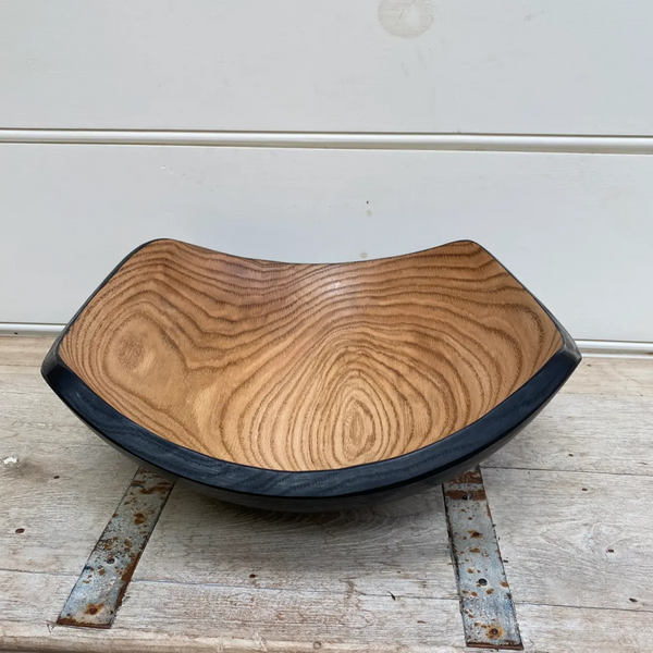 Two Toned Square Oak Wood Bowl