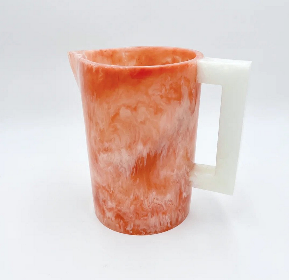 Pearls Pitcher Coral with White Handle