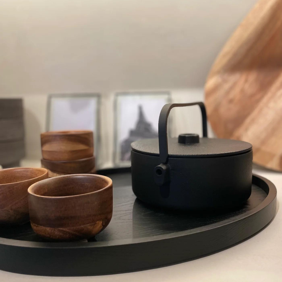 Passe Oval Black Wood Tray