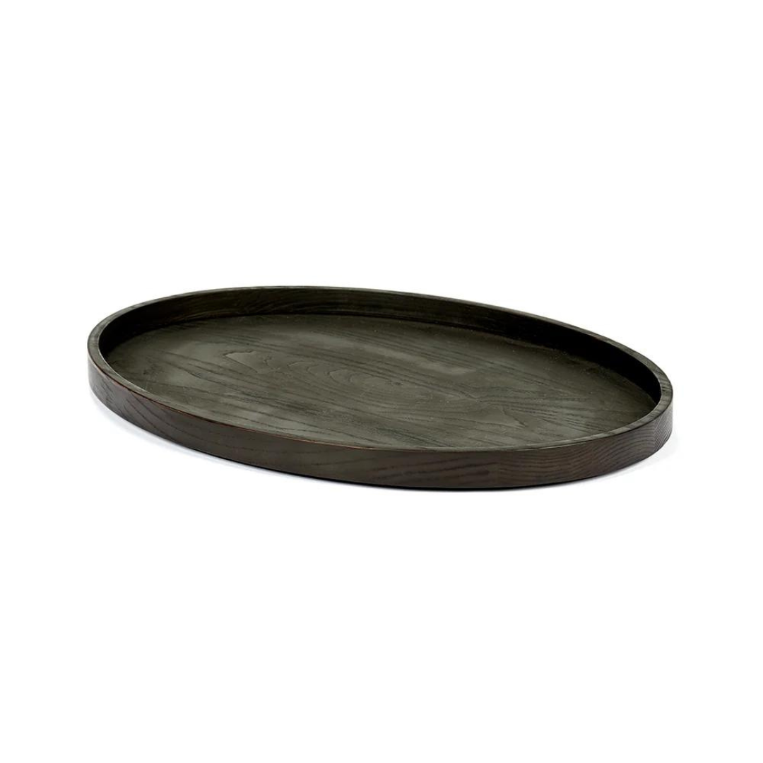 Passe Oval Black Wood Tray