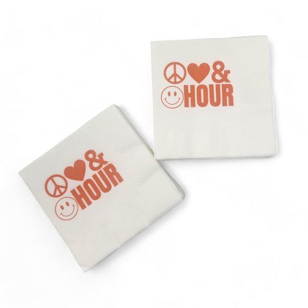 Cocktail Napkin Pack - Peace Love Happy Hour - Orange.