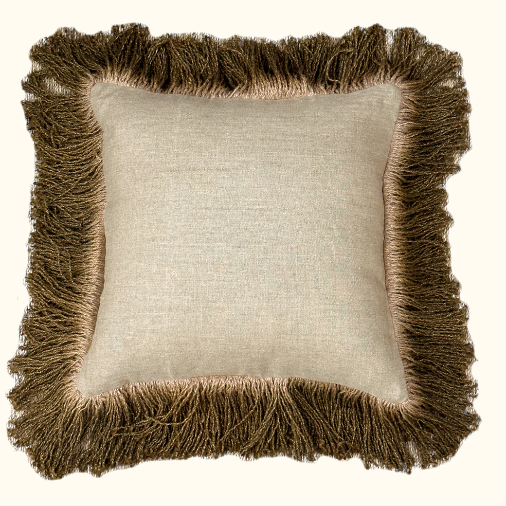 Jute Hand Dyed Fringe Pillow Bronze