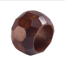 Faceted Wood Napkin Ring Set of 4