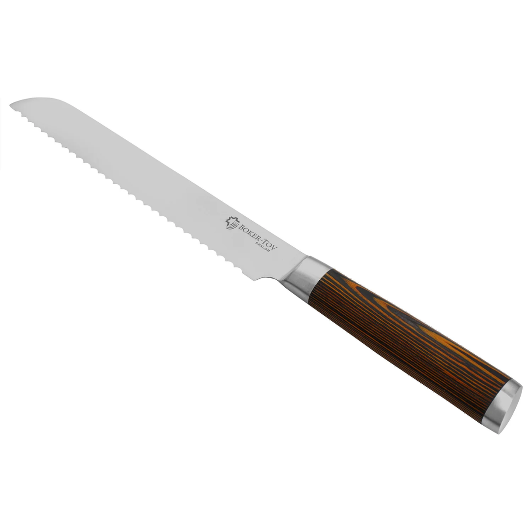 Serrated Blade Bread Knife - Dark Wood Handle.