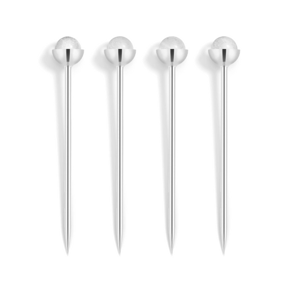 Hospitality Cocktail Picks, Silver & Crystal, Set of 4.