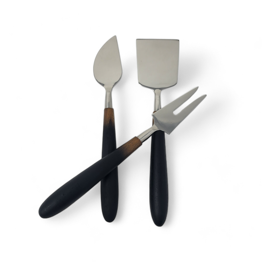 Teak Black Handled Cheese Set.