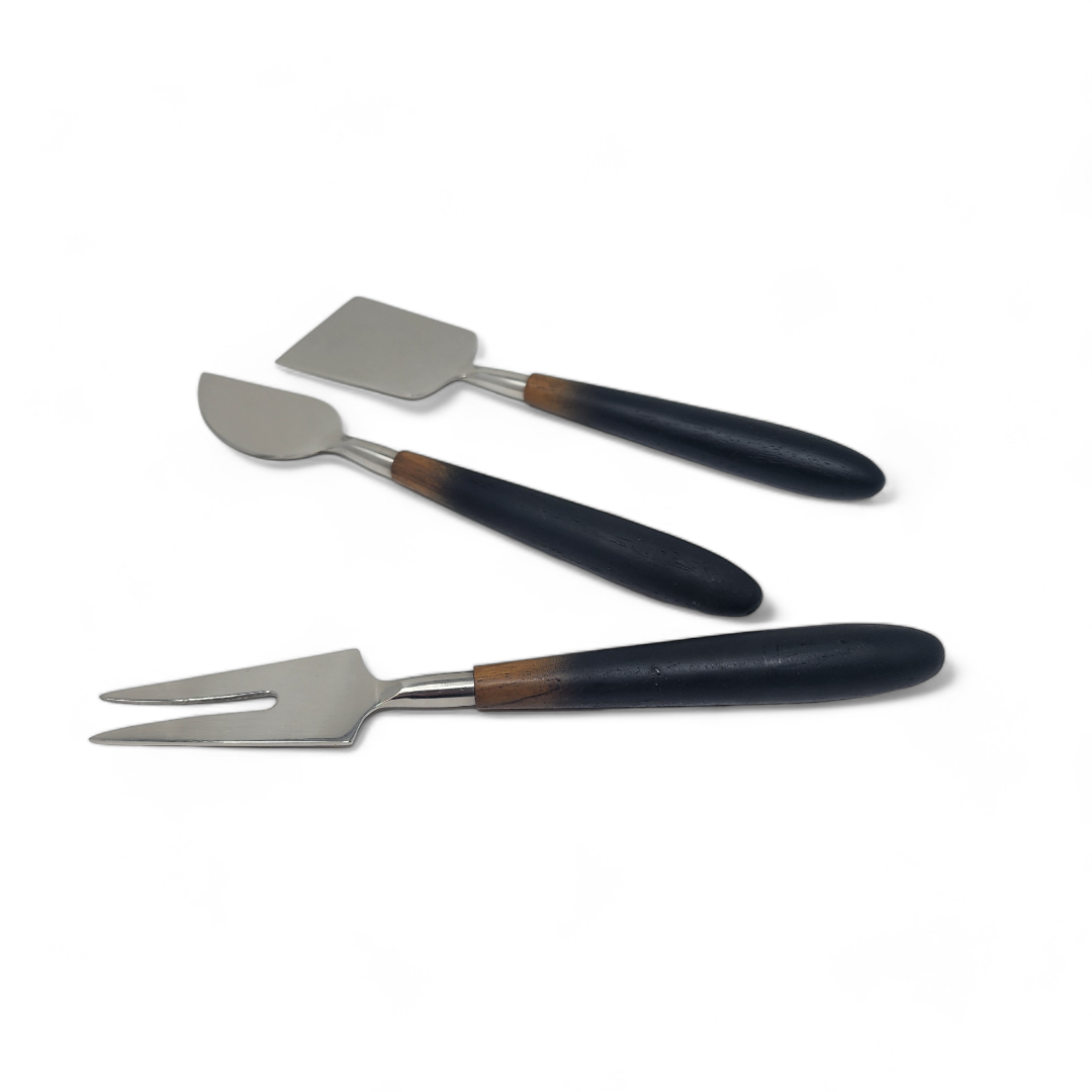 Teak Black Handled Cheese Set.