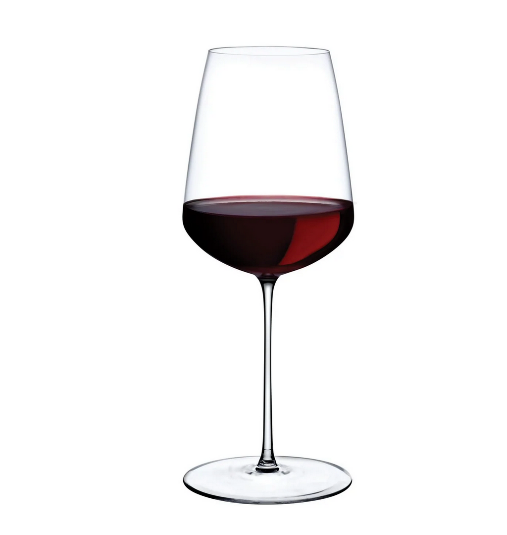 Clear Glass Wine Glass with Red Tear Drop Stem