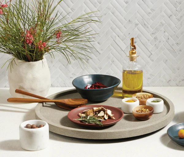 Calvin Faux Shagreen Lazy Susan Sand