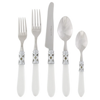 Clear handle and stainless steel flatware.