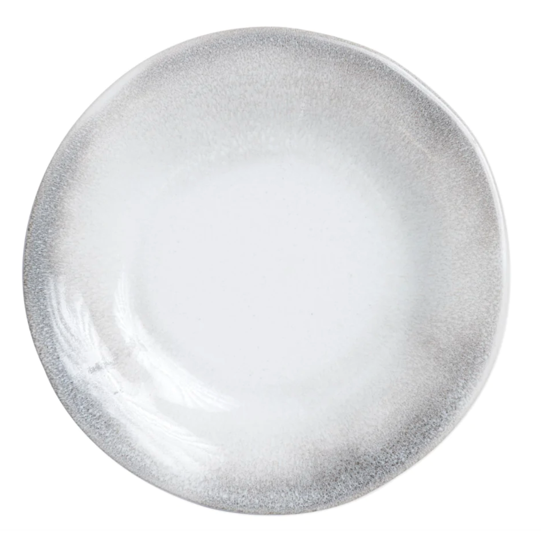 Aurora ash dinner plate is made of stoneware with an ash like pattern on the ridges.