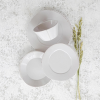 Lastra stoneware dinnerware set. Includes salad, dinner plate, and mug, as well as pasta bowl.