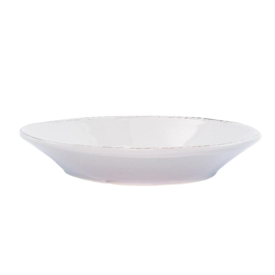 Light grey stoneware pasta bowl.