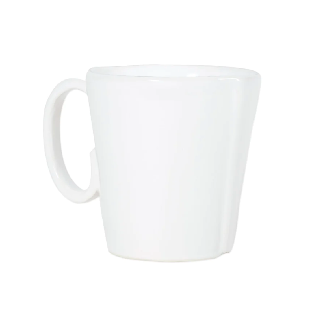 White stoneware mug.