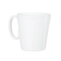 White stoneware mug.