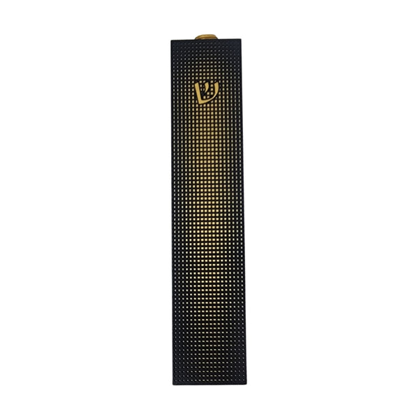 Black and gold Mezuzah in a large size. Mesh design is composed of stainless steel. 