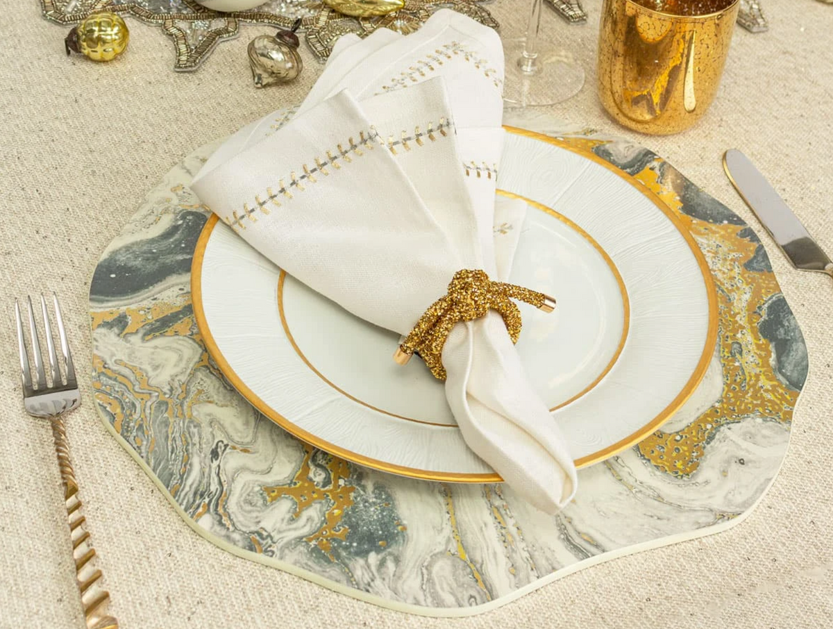 Herringbone Napkin Gold & Silver Set of 4