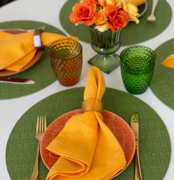 Wicker Round Placemat Green Set of 4