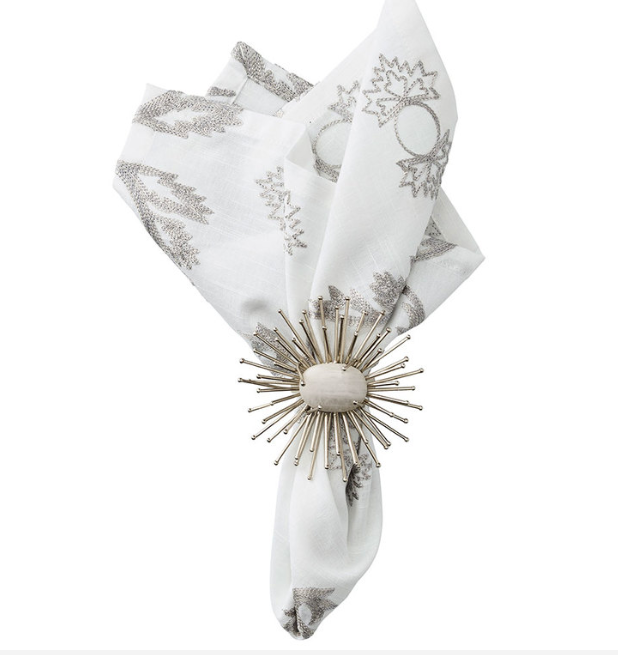 Flare Napkin Ring White & Slver Set of 4