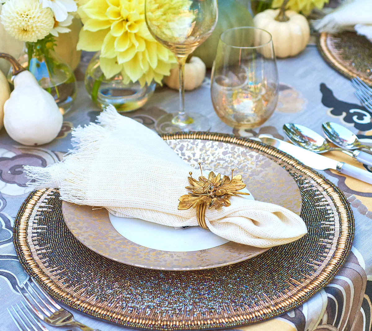 Fringe Napkin White & Gold Set of 4
