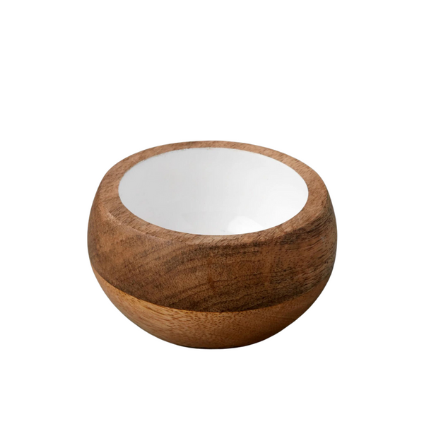 Mango wood enamel dip bowl. 