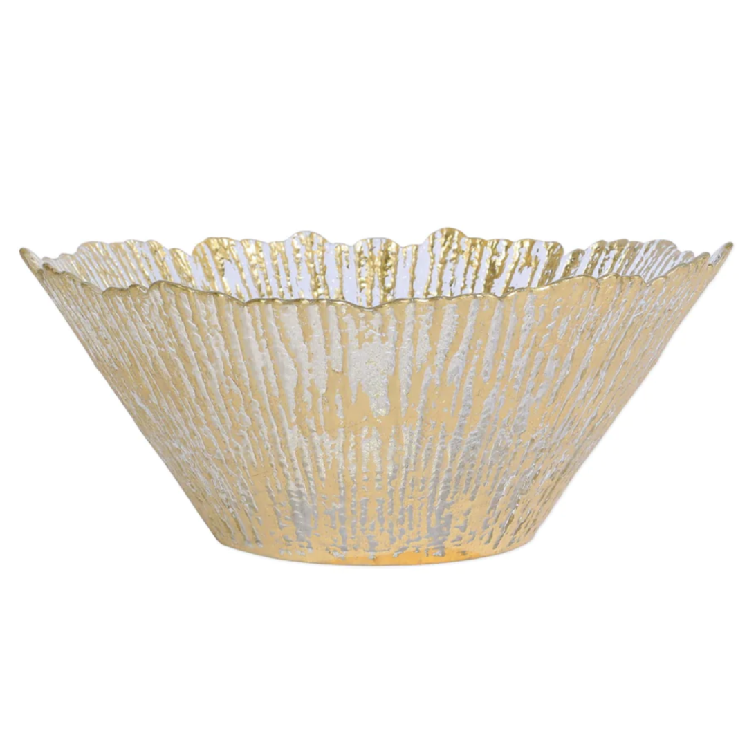 The rufolo deep bowl glass in large is embellished with golden trims.