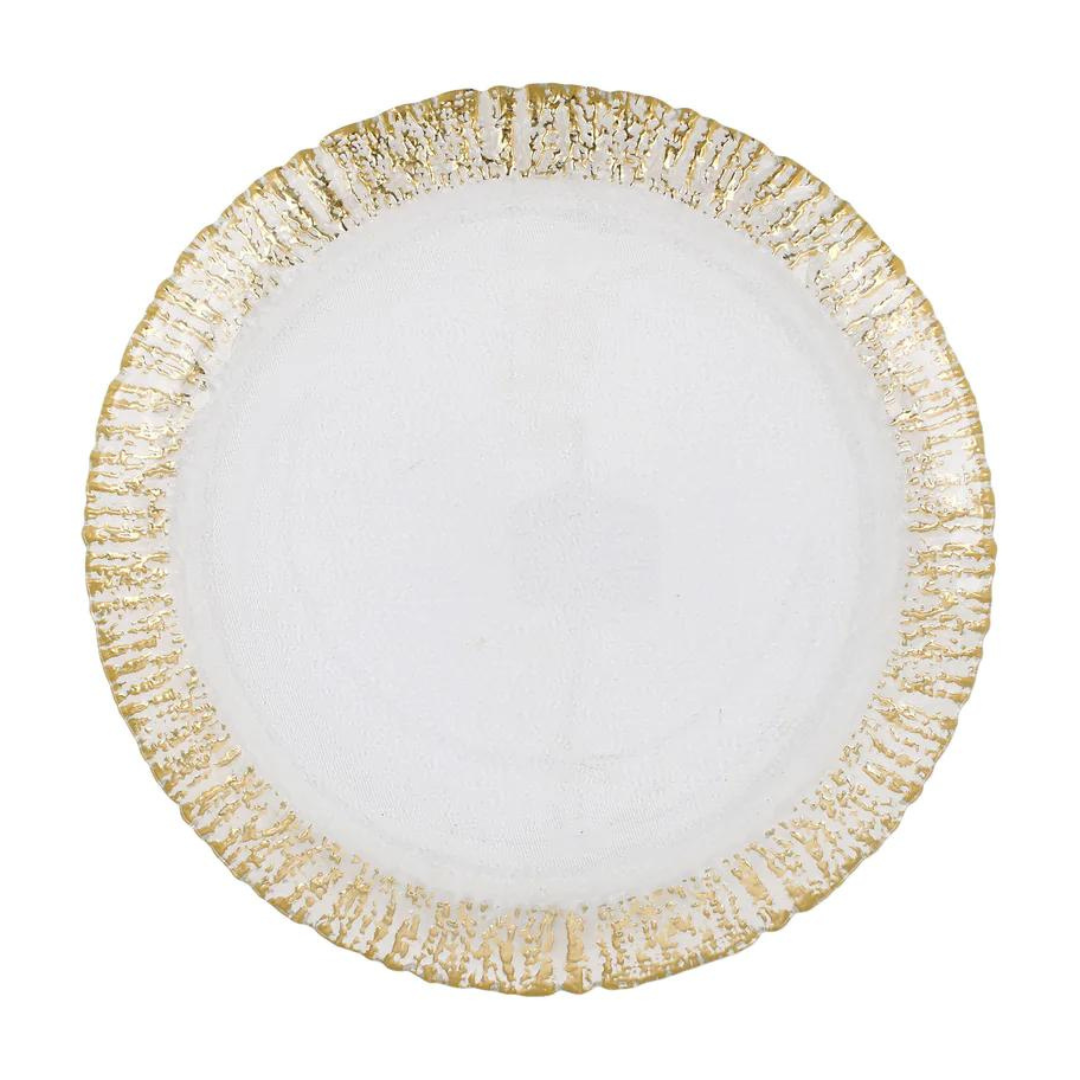 This dinner plate is designed with gold strands and outstanding texture. 
