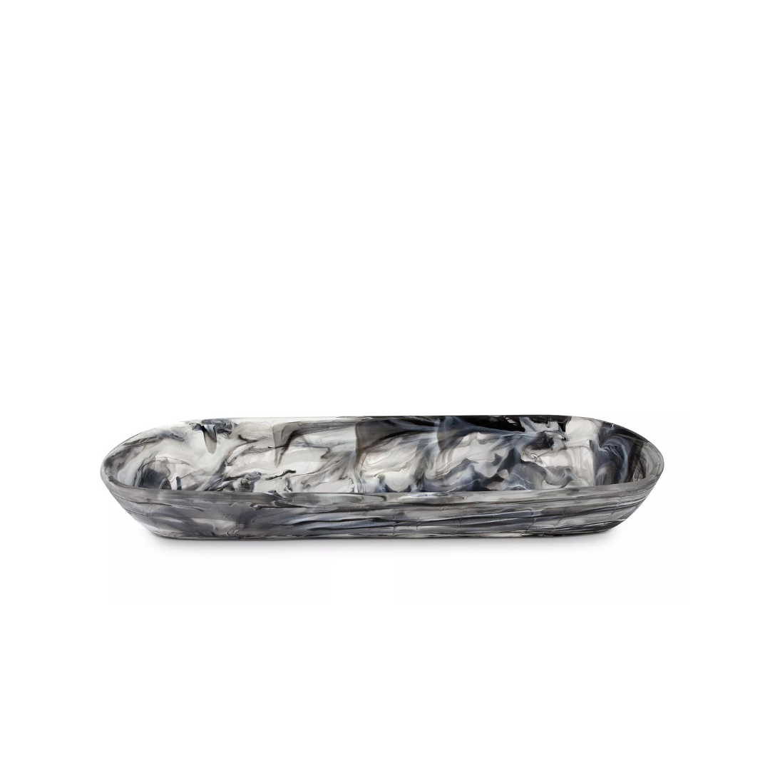 Large black swirl resin boat bowl.