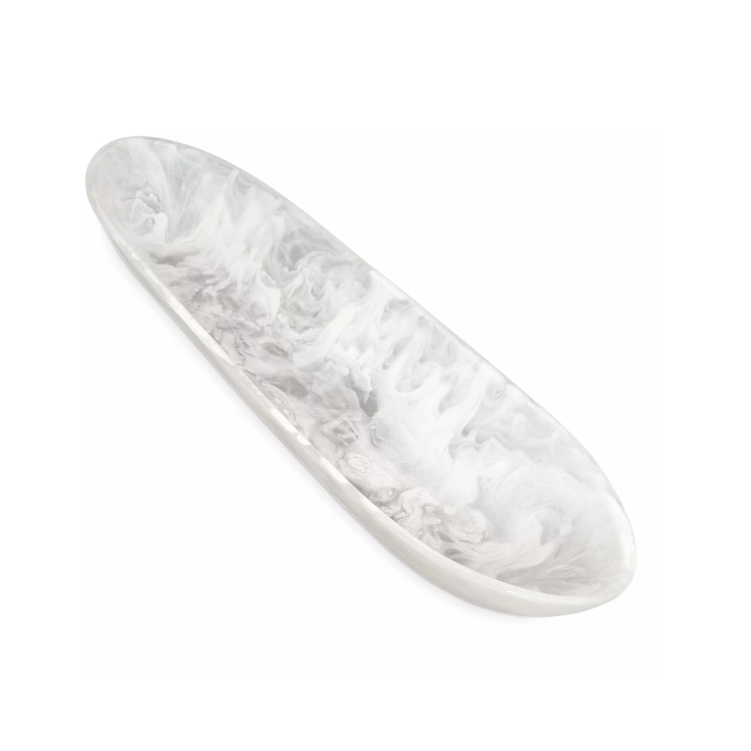 Large white swirl resin boat bowl.