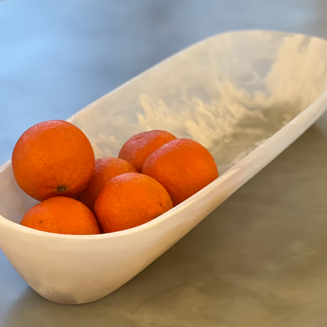 Medium white swirl resin boat bowl.