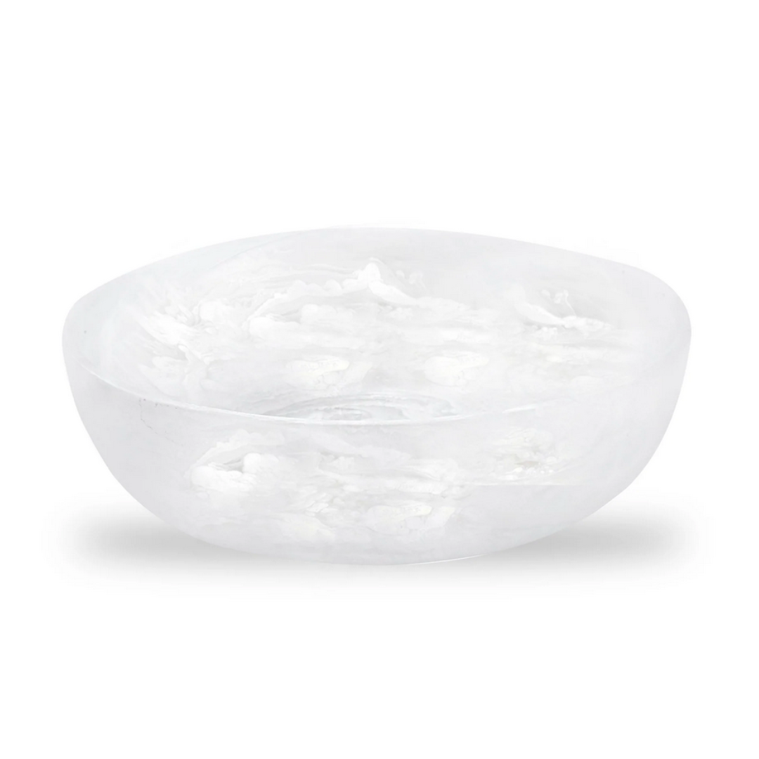 Medium white swirl resin round bowl.