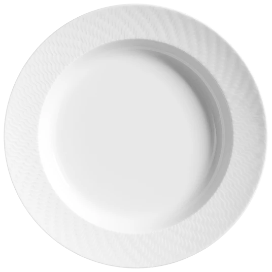The Waves Relief N°41 by Meissen is a white, round ceramic plate featuring a subtle textured rim, shown from above on a plain light background—an example of modern elegant tableware that brings sophistication to any setting.