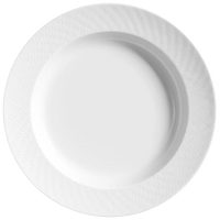 The Waves Relief N°41 by Meissen is a white, round ceramic plate featuring a subtle textured rim, shown from above on a plain light background—an example of modern elegant tableware that brings sophistication to any setting.