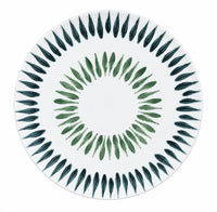 Marie Daâge Allee de Cypres 5 white Limoges porcelain dinner plate featuring two concentric rings of hand-painted green leaf motifs.